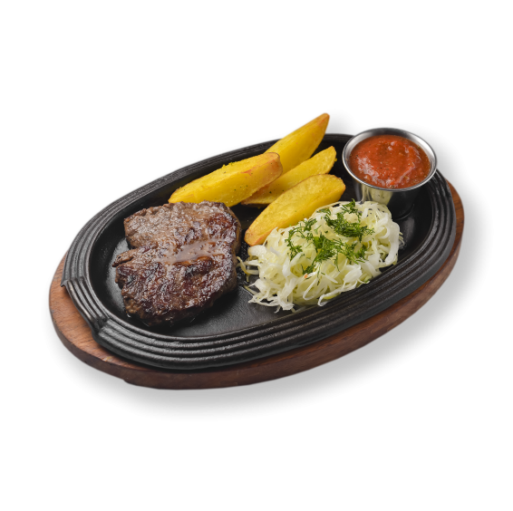 СТЕЙК-МЕНЮ ЯЛОВИЧИЙ З КАРТОПЛЕЮ ПО-СЕЛЯНСЬКИ